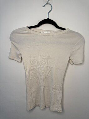 H&M Ribbed Cream Fitted Tee XS Soft Stretch Short Sleeve Basic Minimalist